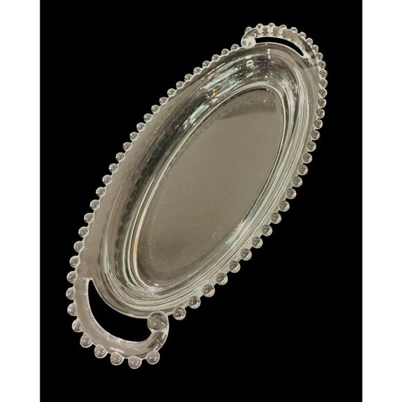 Imperial Glass Oval Celery Dish Beaded Curved Handle 13.5 Inch Candlewick - Picture 2 of 6